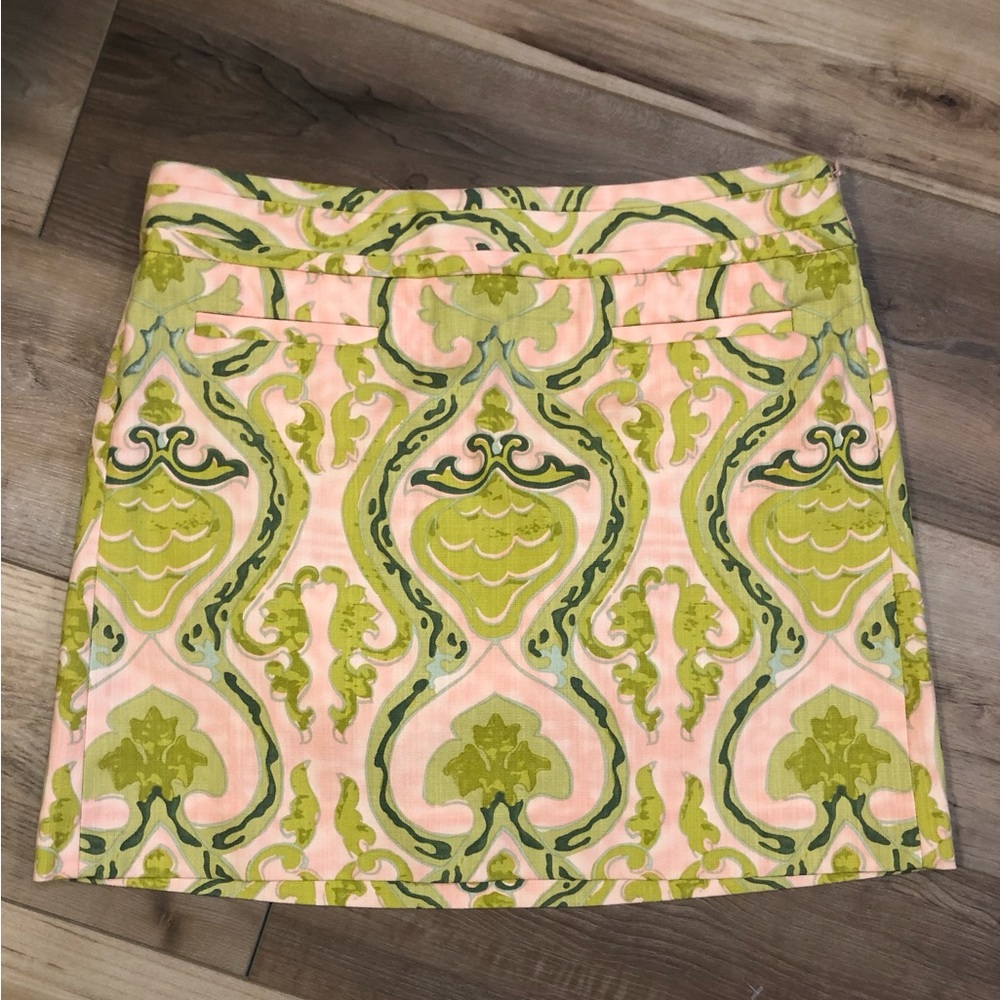 J. Crew Pink and Green Printed Mini Skirt